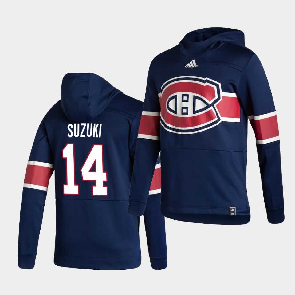 Men Montreal Canadiens 14 Suzuki Blue NHL 2021 Adidas Pullover Hoodie Jersey